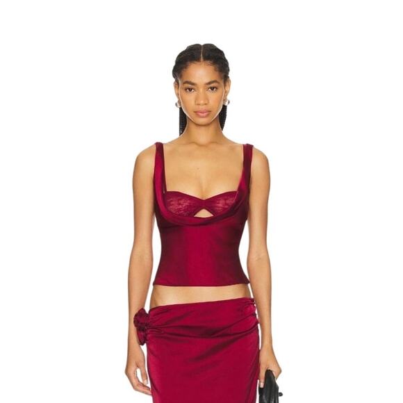 LIONESS Delilah Satin Cowl Top in Burgundy Coquette Night Out, size S NWOT - Picture 2 of 10